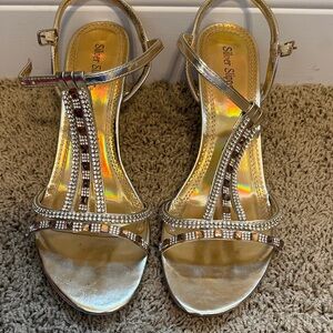 Silver Slipper Gold Strappy Heels